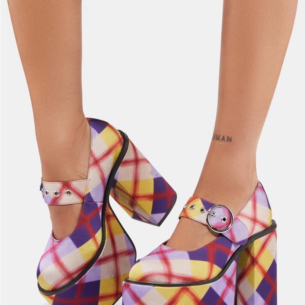Delia*S x Dollskill plaid chunky platform mary janes
